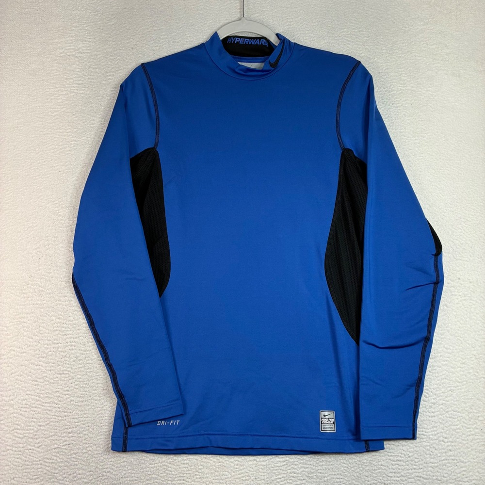 Nike Pro Combat Hyperwarm Shirt Men S Blue Mock Neck Fitted Long Sleeve 479925